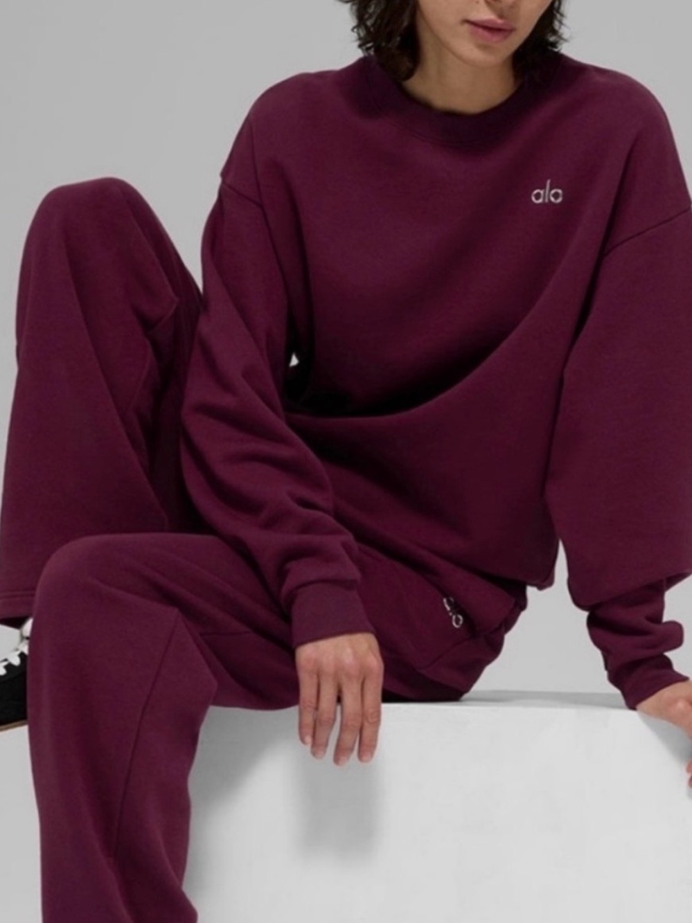 alo Burgundy Crewneck Sweatshirt and Joggers Set